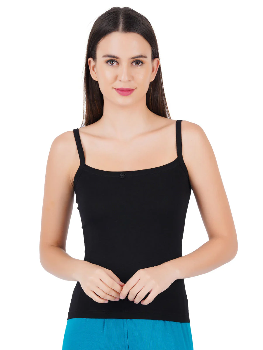Women 100% Combed Cotton Black Camisole Cheers (Pack of 2)