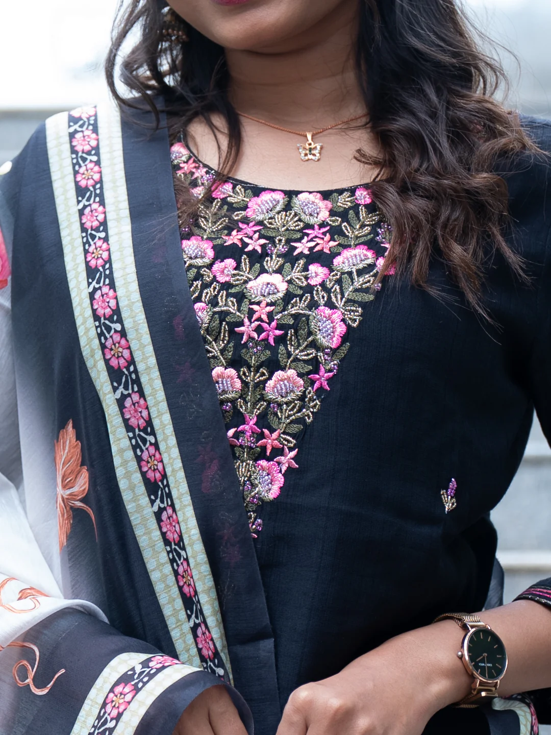 Women Black MM Silk Embroidered Kurti Set EKS106 - Image 3