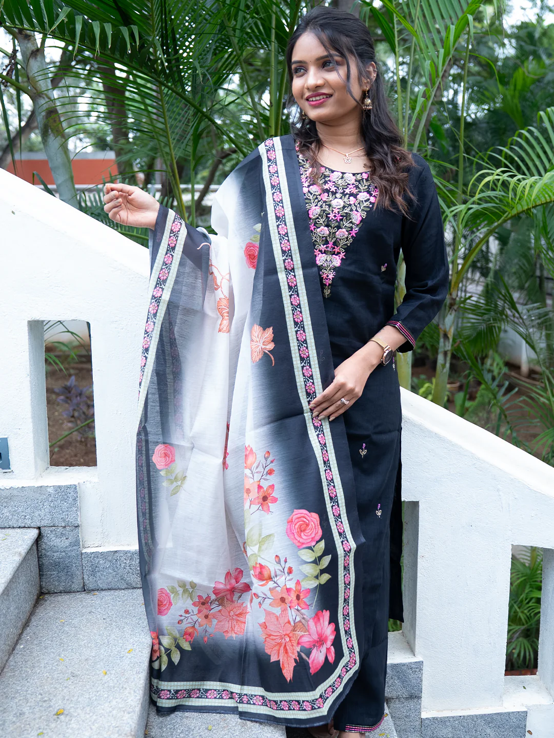 Women Black MM Silk Embroidered Kurti Set EKS106 - Image 4