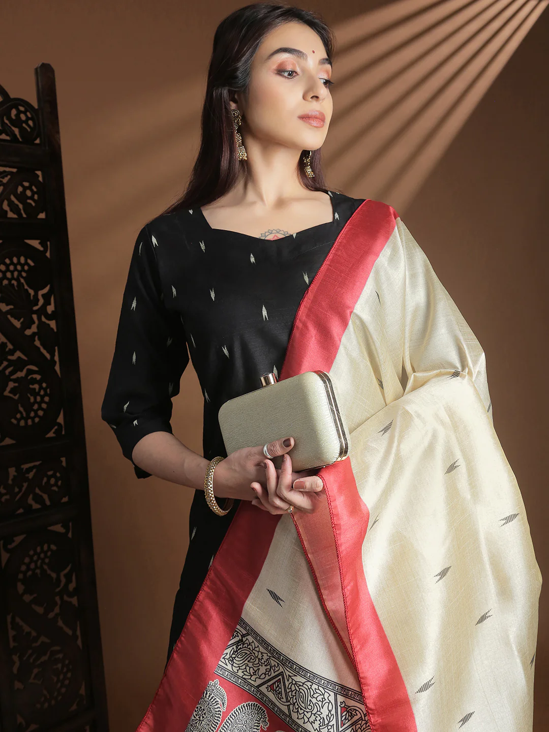 Women Black with Red Kurti Set EKS132 - Image 2
