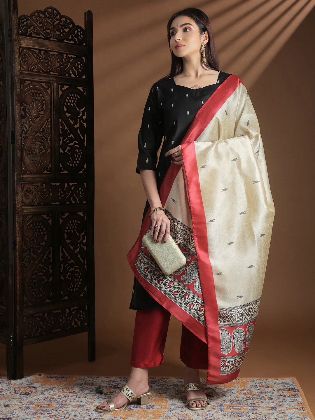 Women Black with Red Kurti Set EKS132 - Image 8