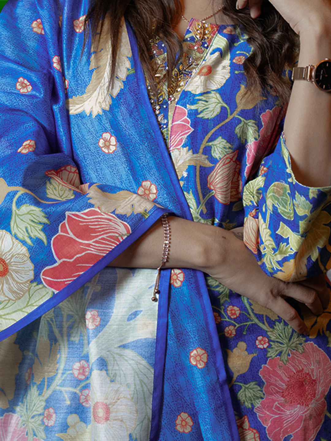 Women Blue Cotton Mix Weaving Printed Kurti Set EKS113 - Image 2
