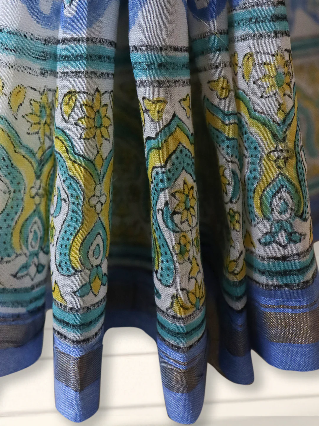 Women Blue Pure Chanderi Cotton Printed Saree SC76 - Image 4