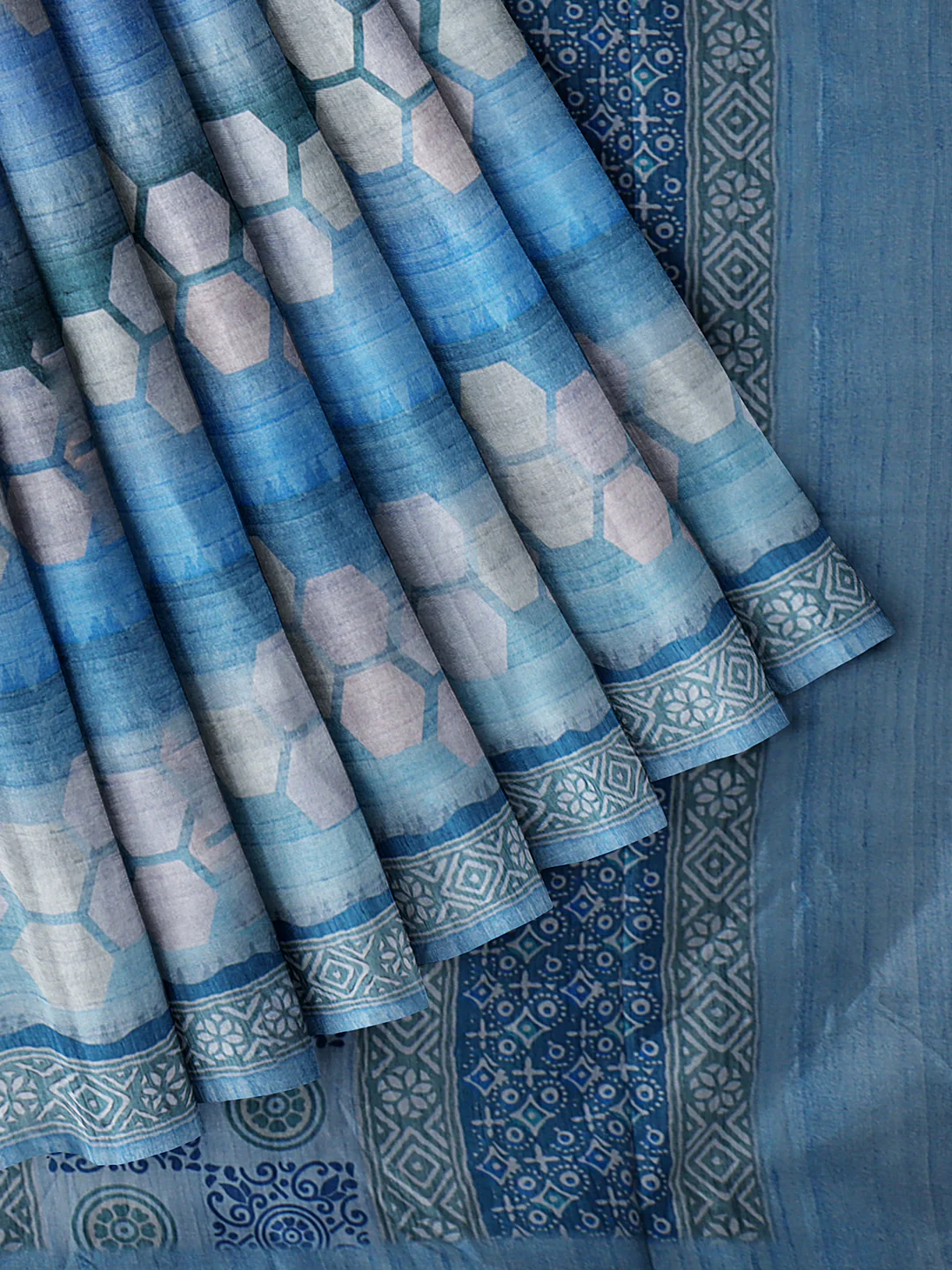 Women Blue Semi Tussar Printed Saree ST257 - Image 2