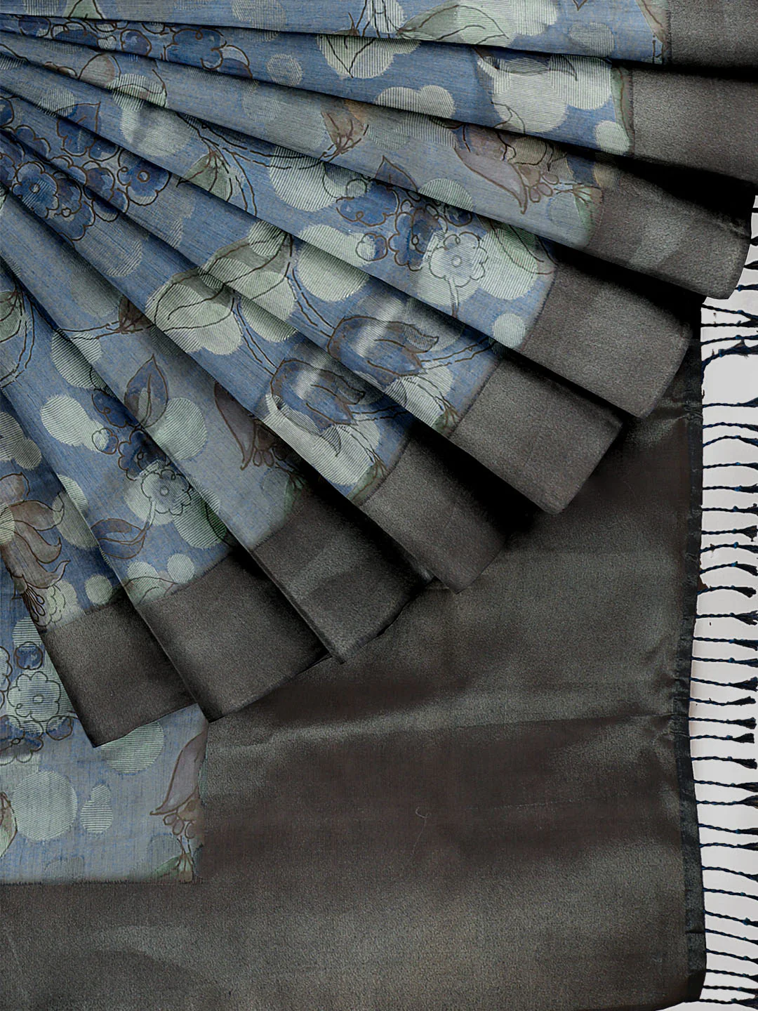 Women Blue Semi Tussar Printed Saree ST263 - Image 5