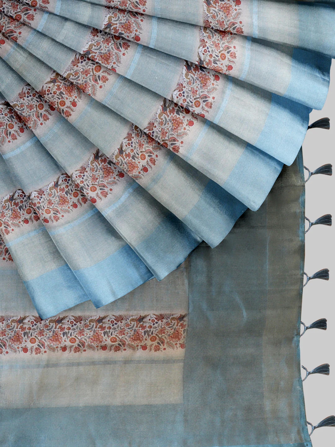 Women Blue Semi Tussar Printed Saree ST299 - Image 2