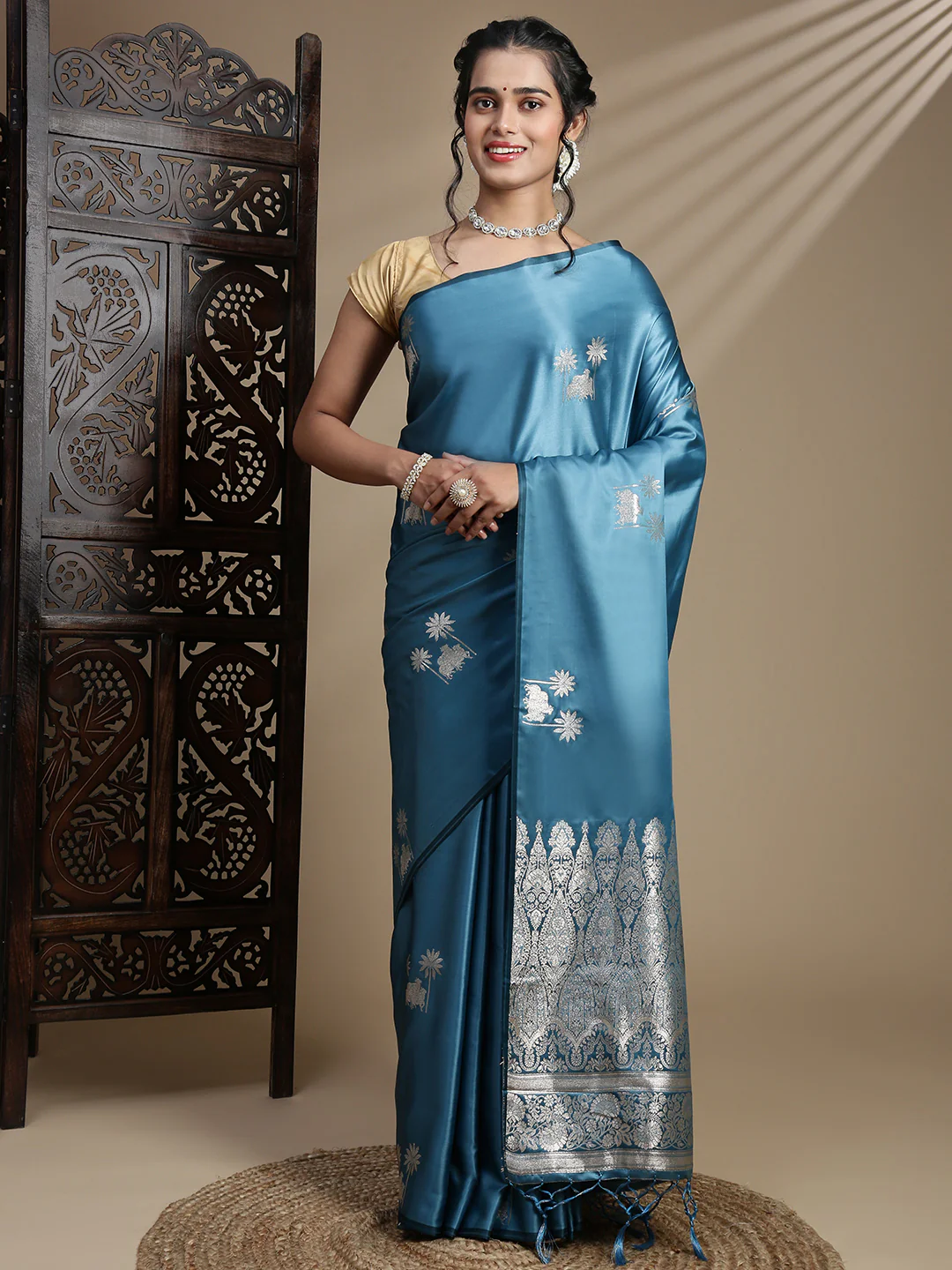 Women Blue Soft Silk Saree SS389 - Image 2