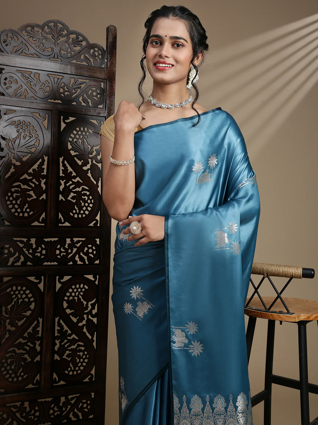 Women Blue Soft Silk Saree SS389 - Image 3