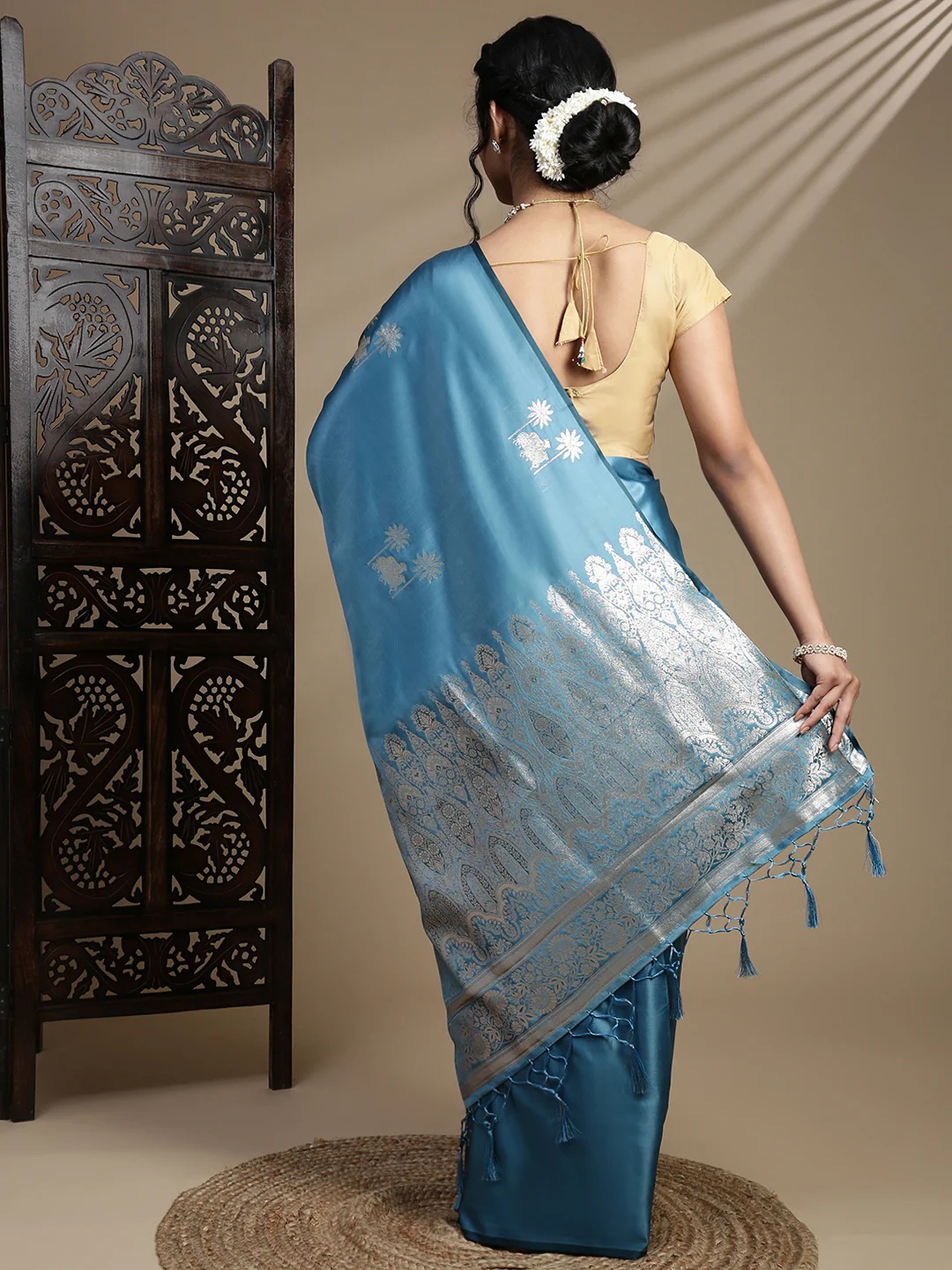 Women Blue Soft Silk Saree SS389 - Image 4