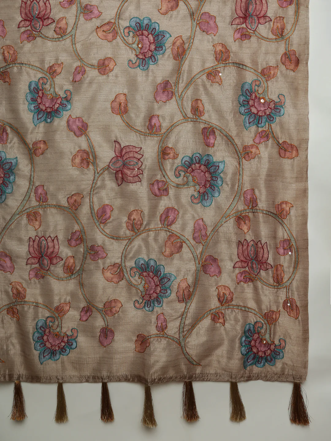 Women Blue with Brown Semi Raw Silk Embroidered Saree SRS110 - Image 5