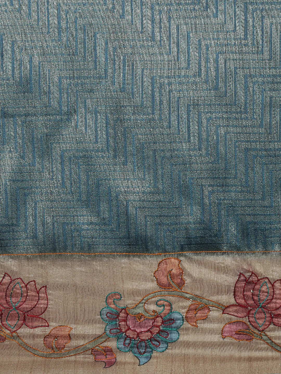 Women Blue with Brown Semi Raw Silk Embroidered Saree SRS110 - Image 6