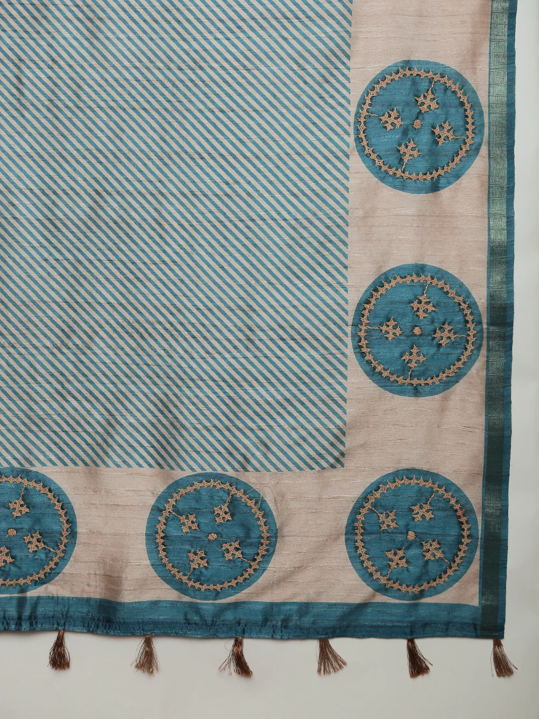 Women Blue with Brown Semi Raw Silk Embroidered Saree SRS113 - Image 6