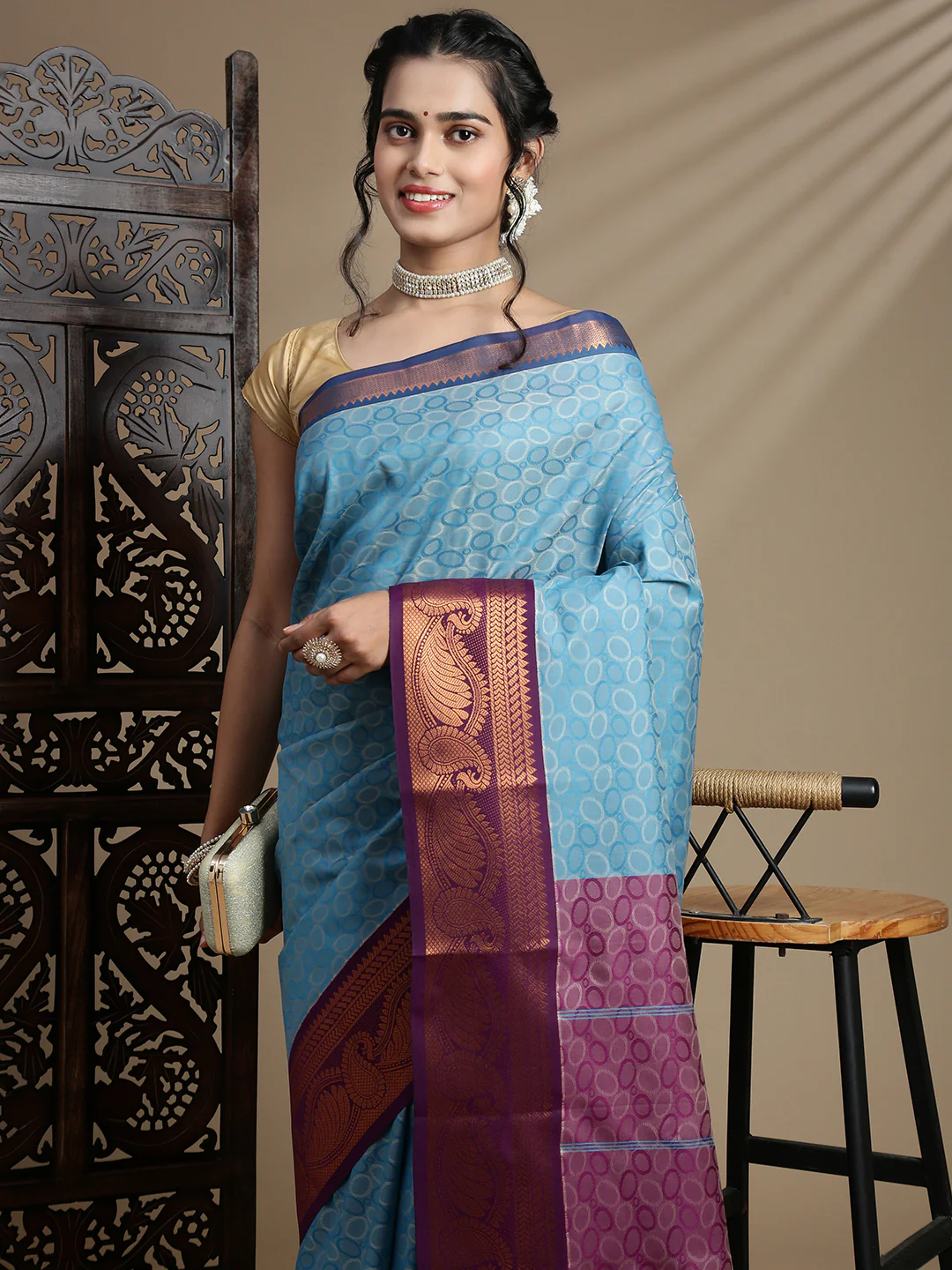 Women Blue with Violet Art Silk Saree ASS122 - Image 2