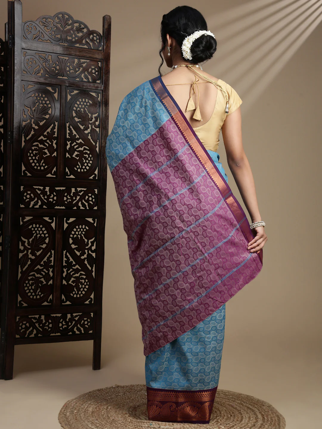 Women Blue with Violet Art Silk Saree ASS122 - Image 4