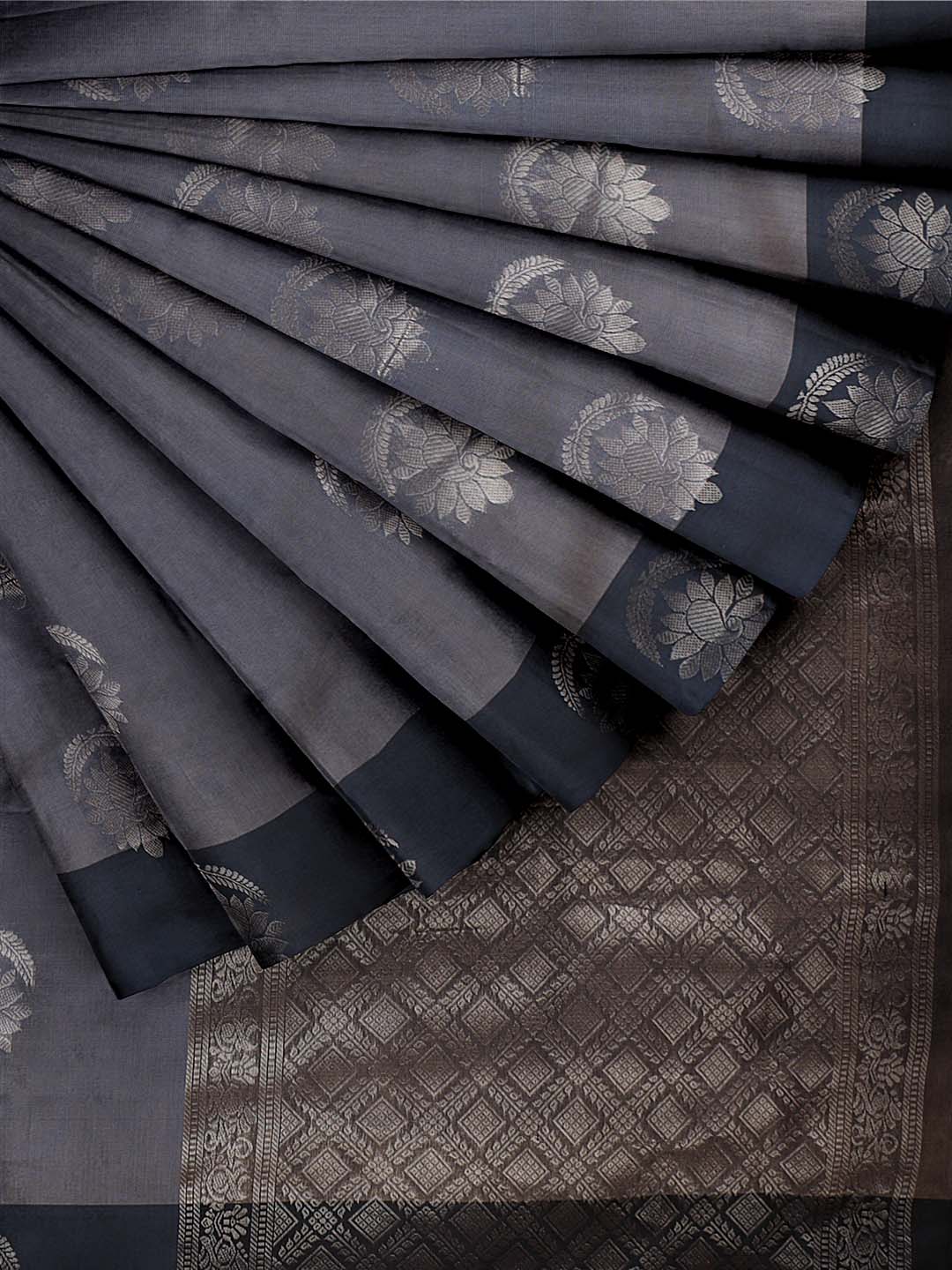 Women Bluish Grey Kotta Cotton Saree PCS186 - Image 4