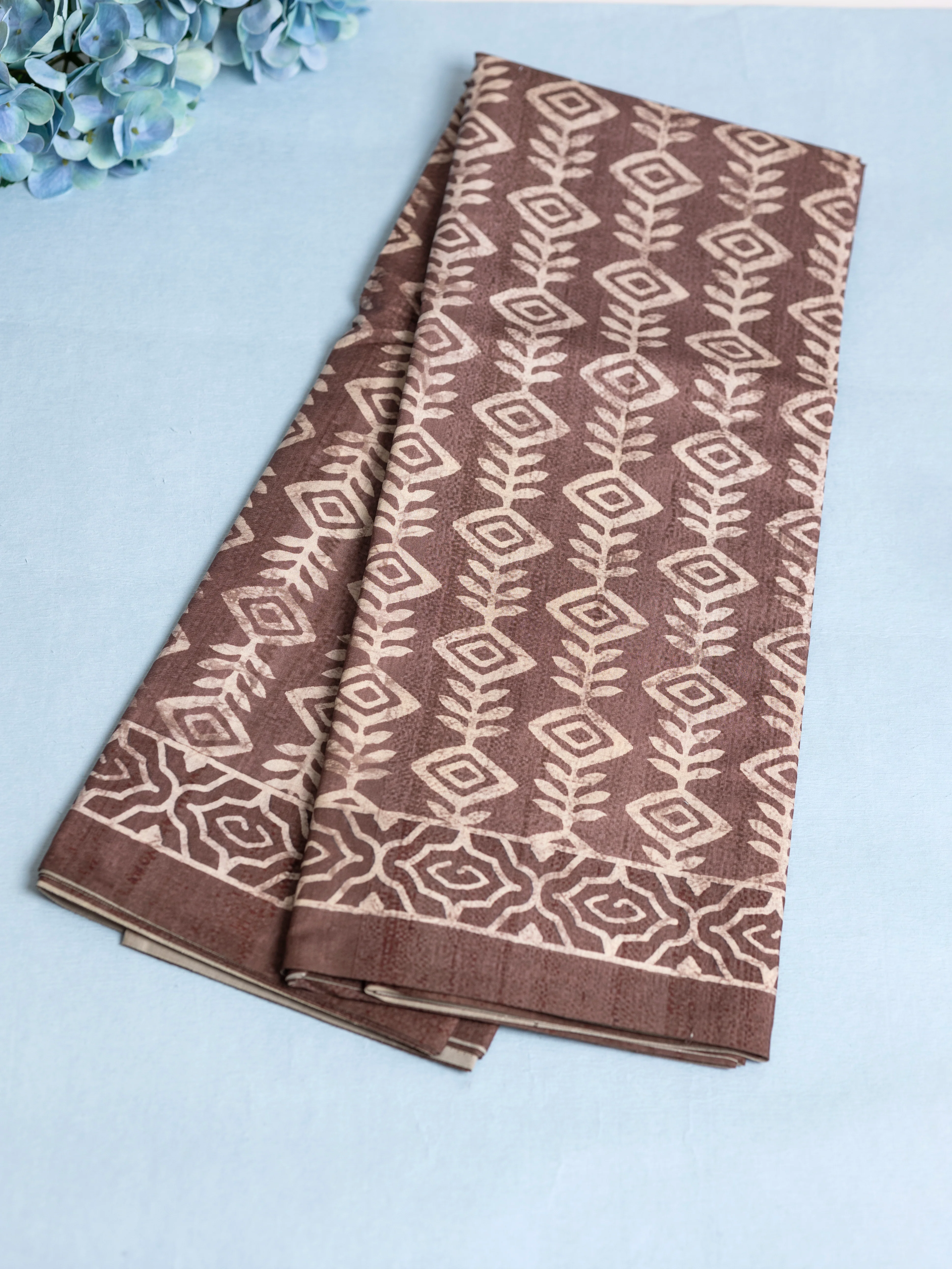 Women Brown Semi Tussar Printed Saree ST242 - Image 3