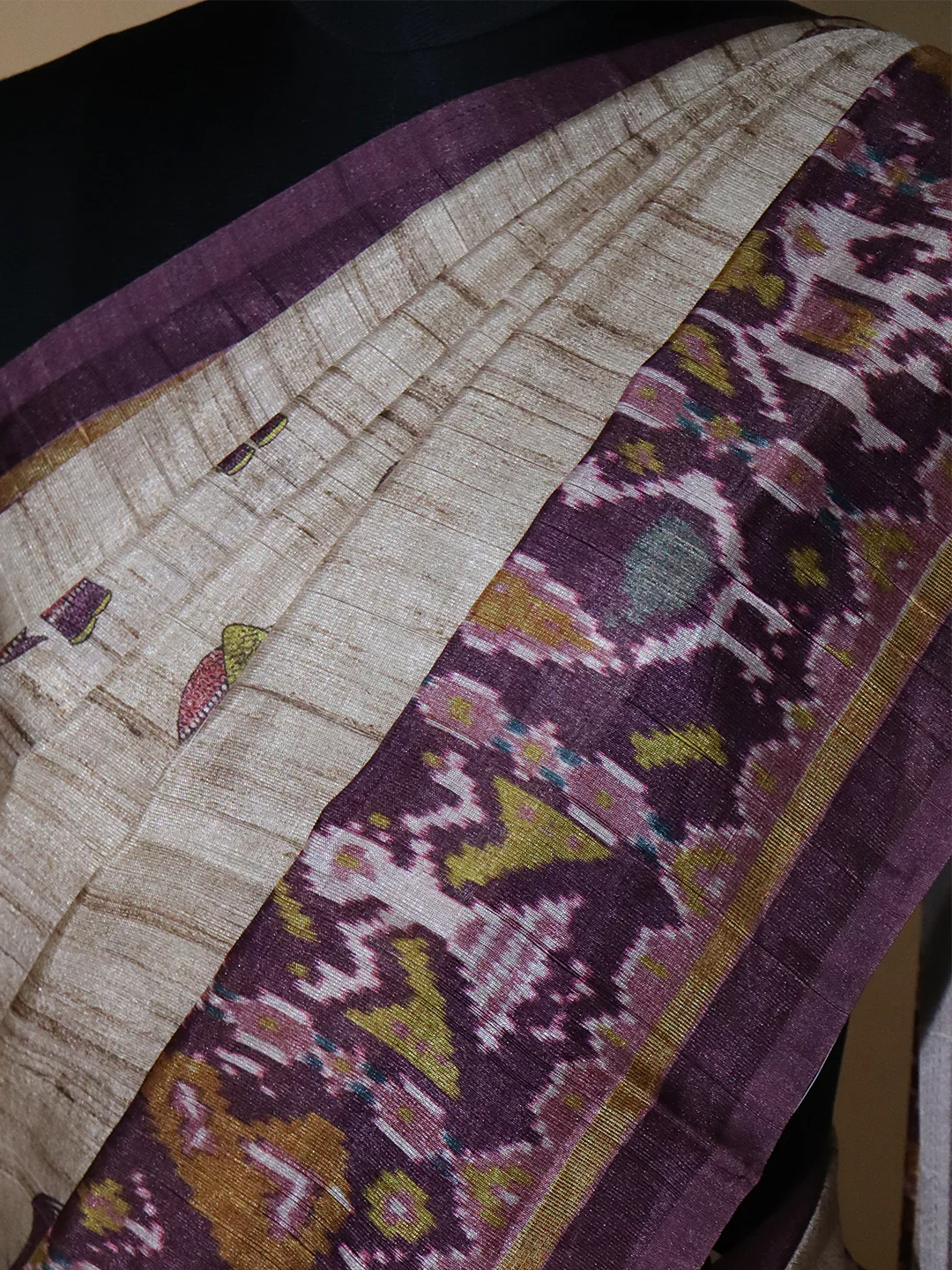 Women Brown with Purple Semi Tussar Printed Saree ST308 - Image 3