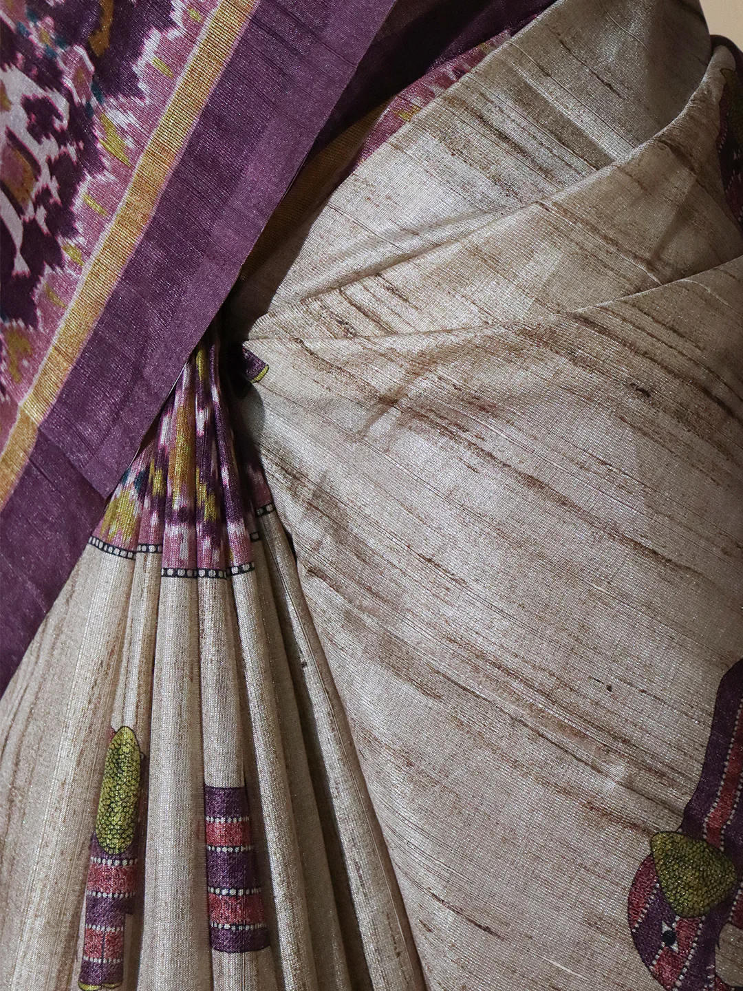 Women Brown with Purple Semi Tussar Printed Saree ST308 - Image 5