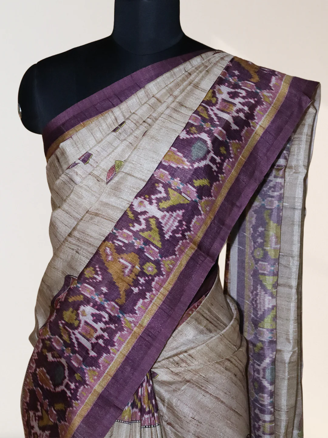 Women Brown with Purple Semi Tussar Printed Saree ST308 - Image 6