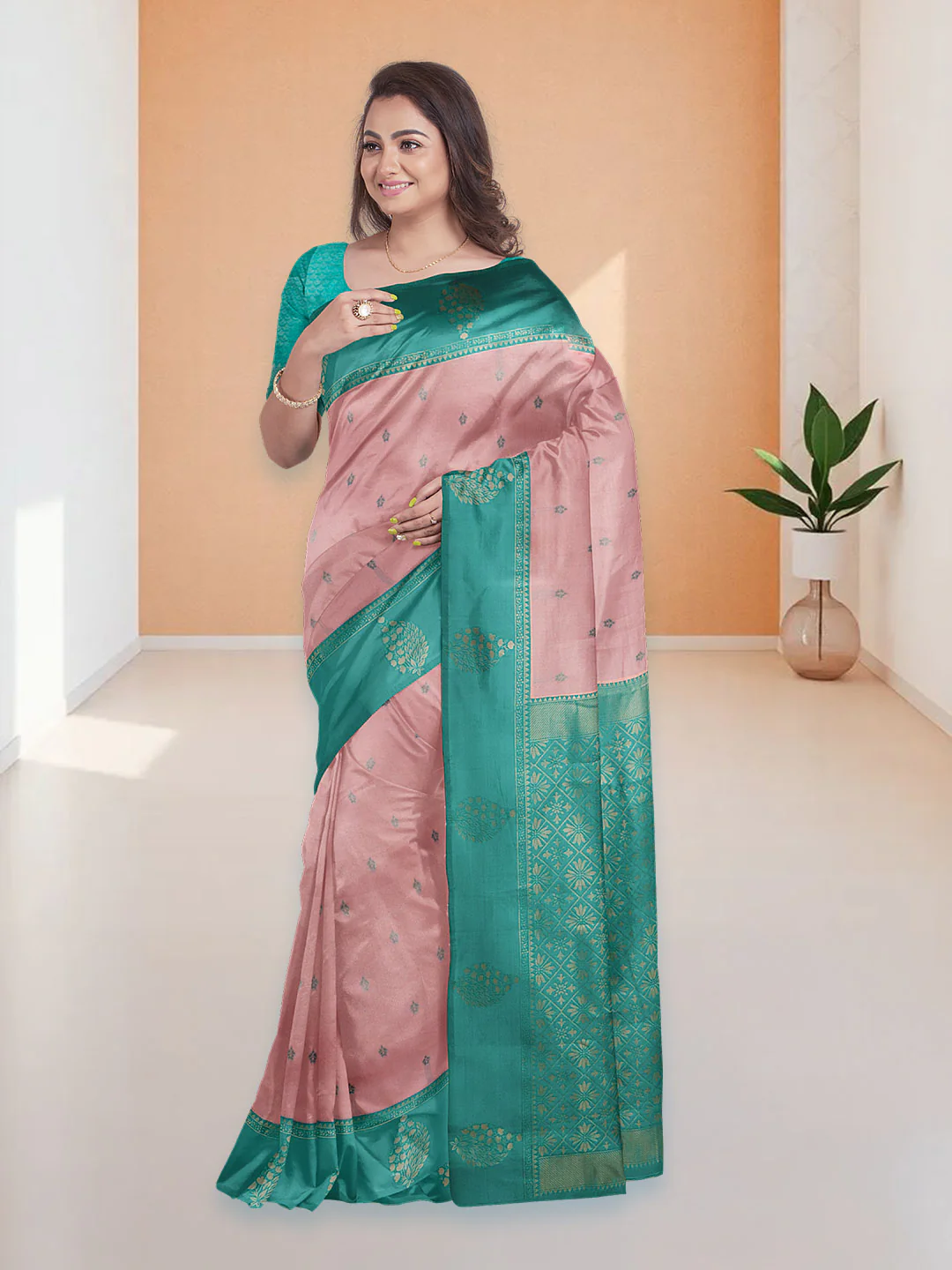 Women Copper with Green Art Silk Saree ASS98