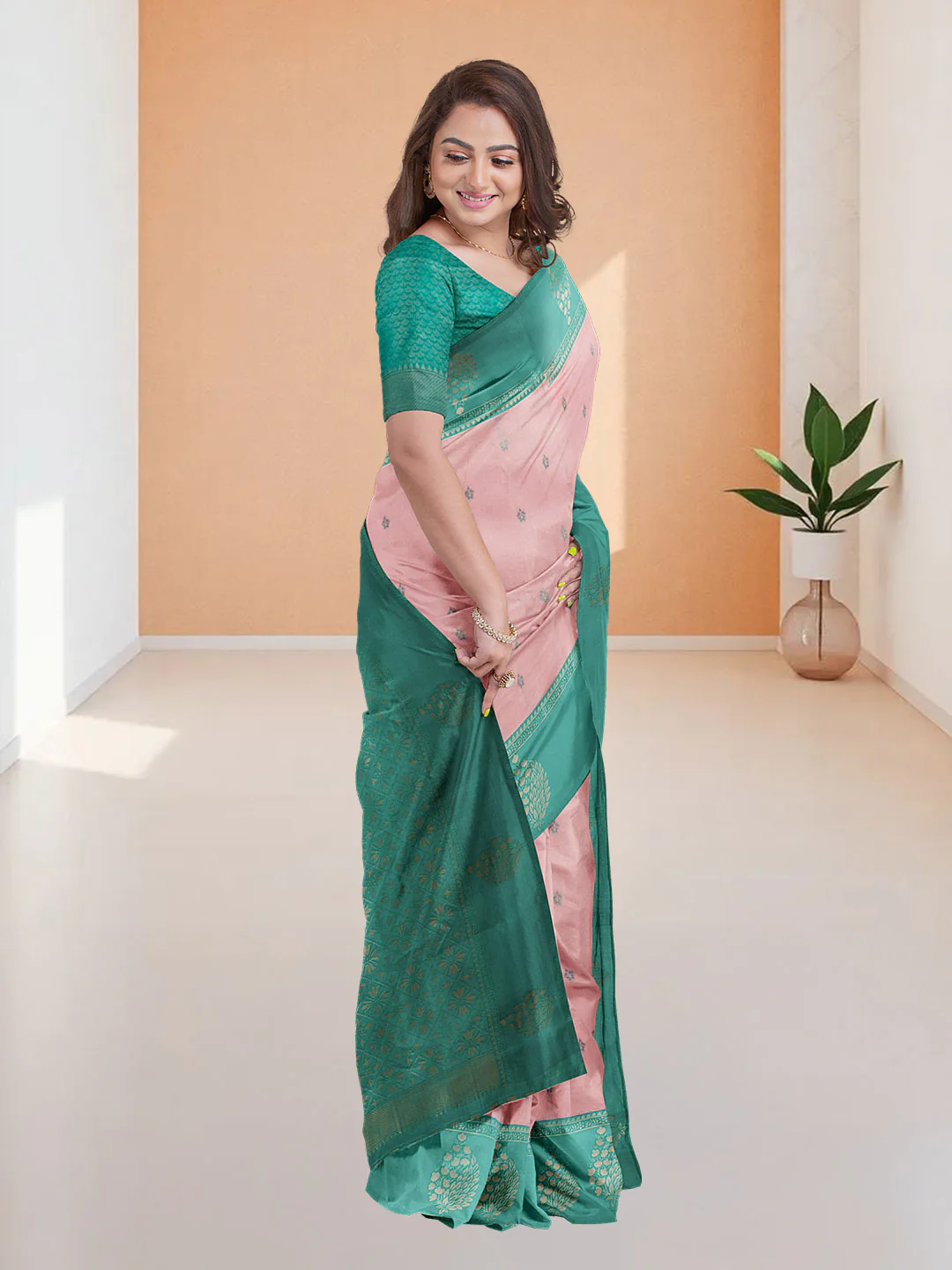 Women Copper with Green Art Silk Saree ASS98 - Image 2