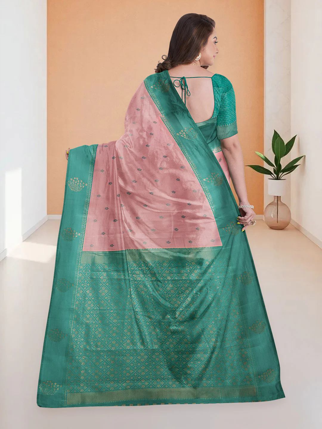 Women Copper with Green Art Silk Saree ASS98 - Image 4