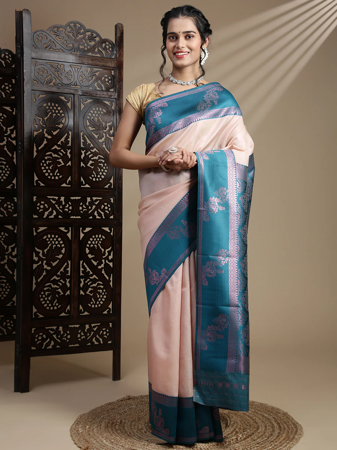 Women Copper Tissue Saree TS62 - Image 2