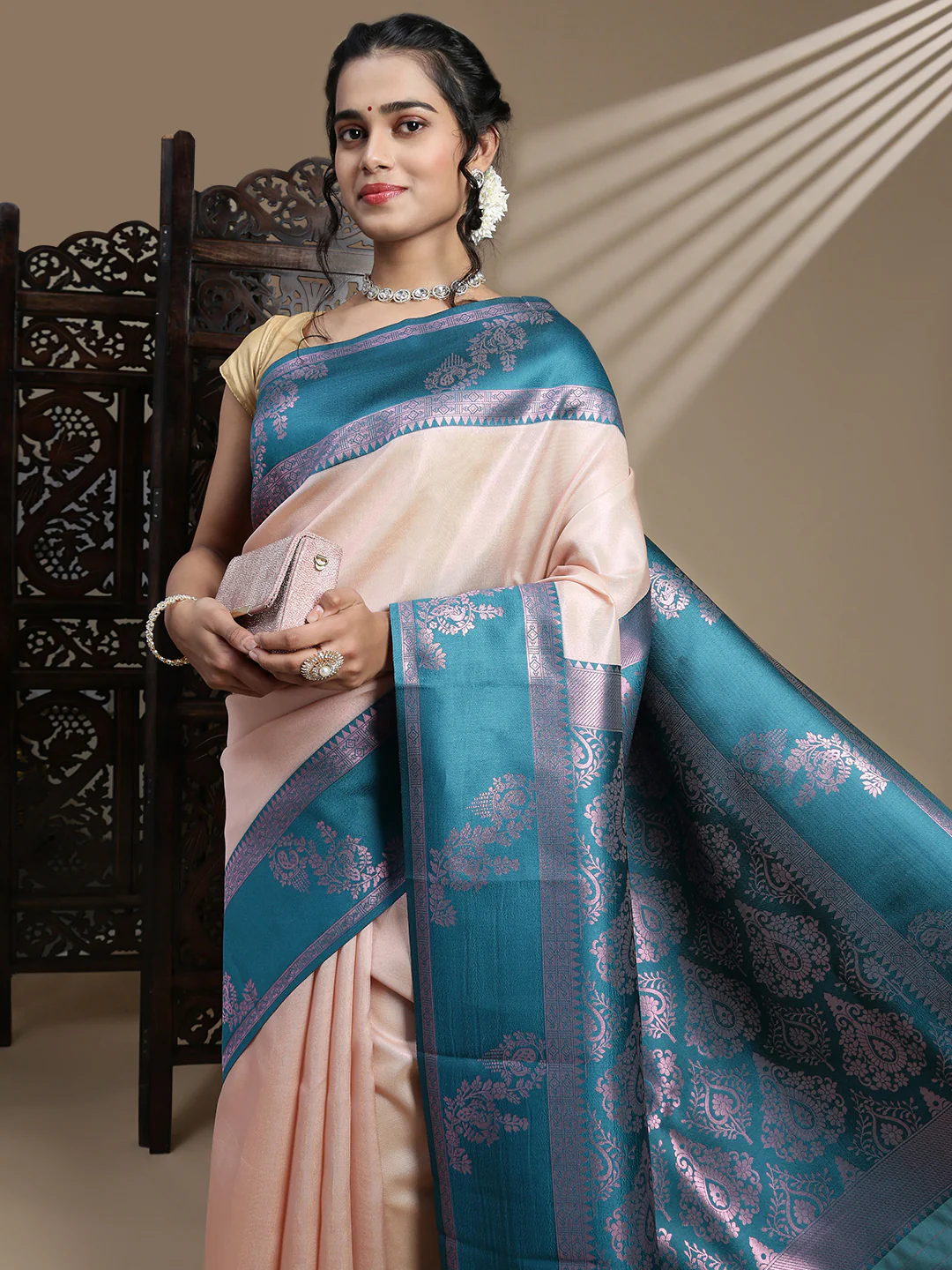 Women Copper Tissue Saree TS62 - Image 5