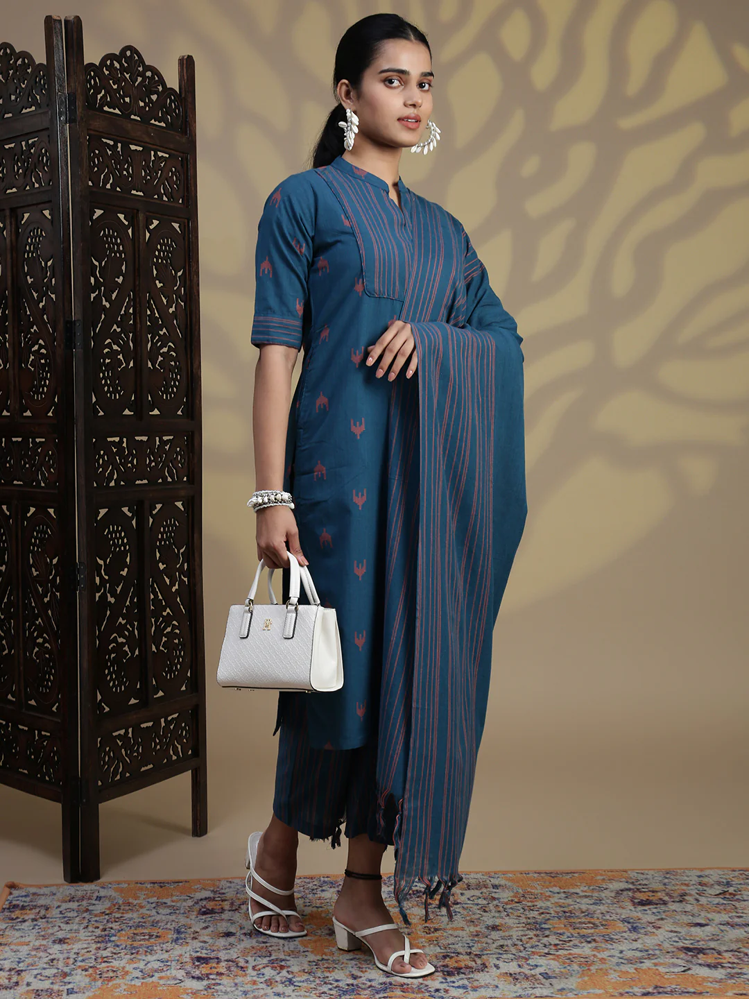 Women Cotton Blue Stripes Design Kurti Set EKS96 - Image 2