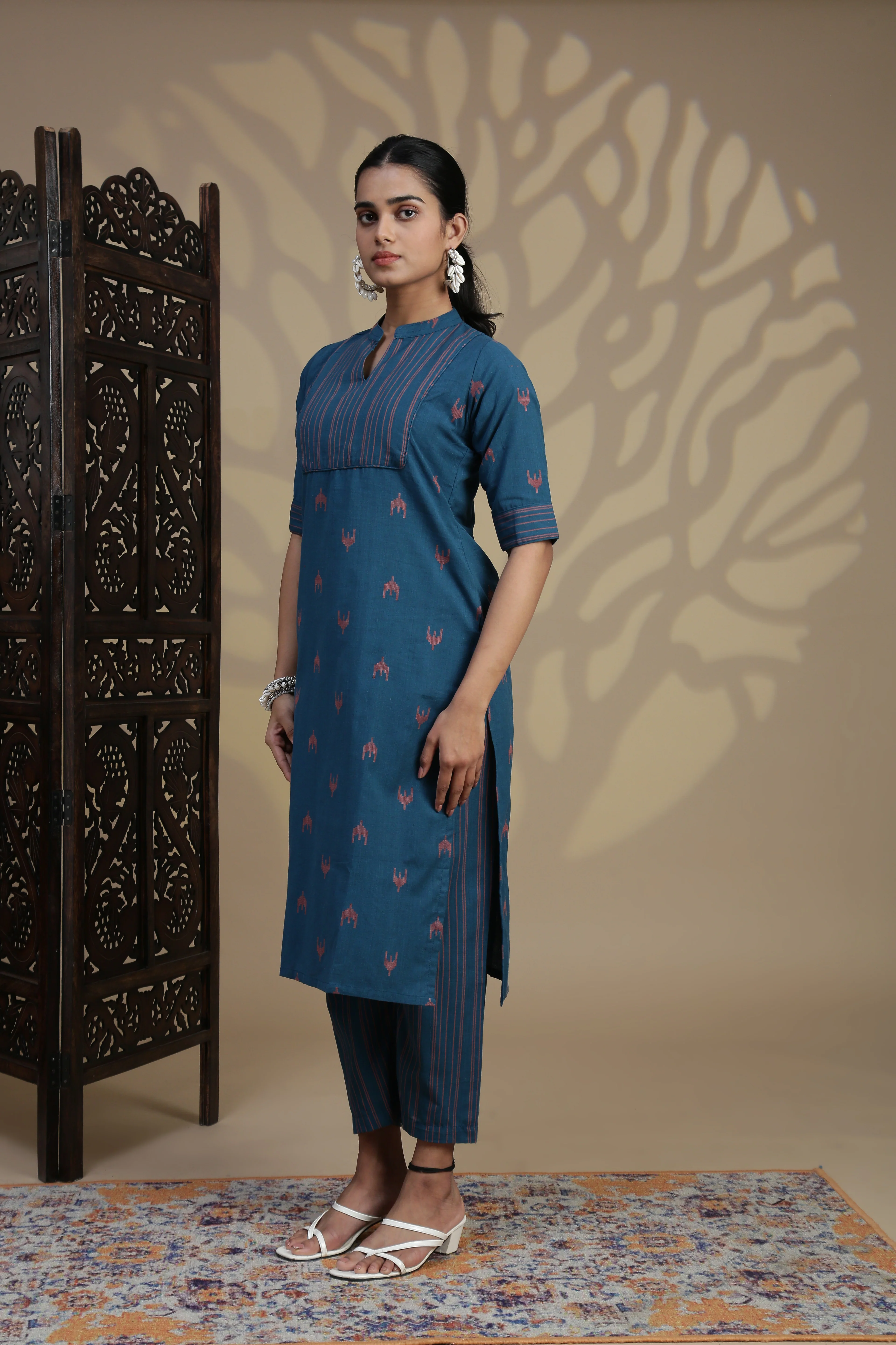 Women Cotton Blue Stripes Design Kurti Set EKS96 - Image 3