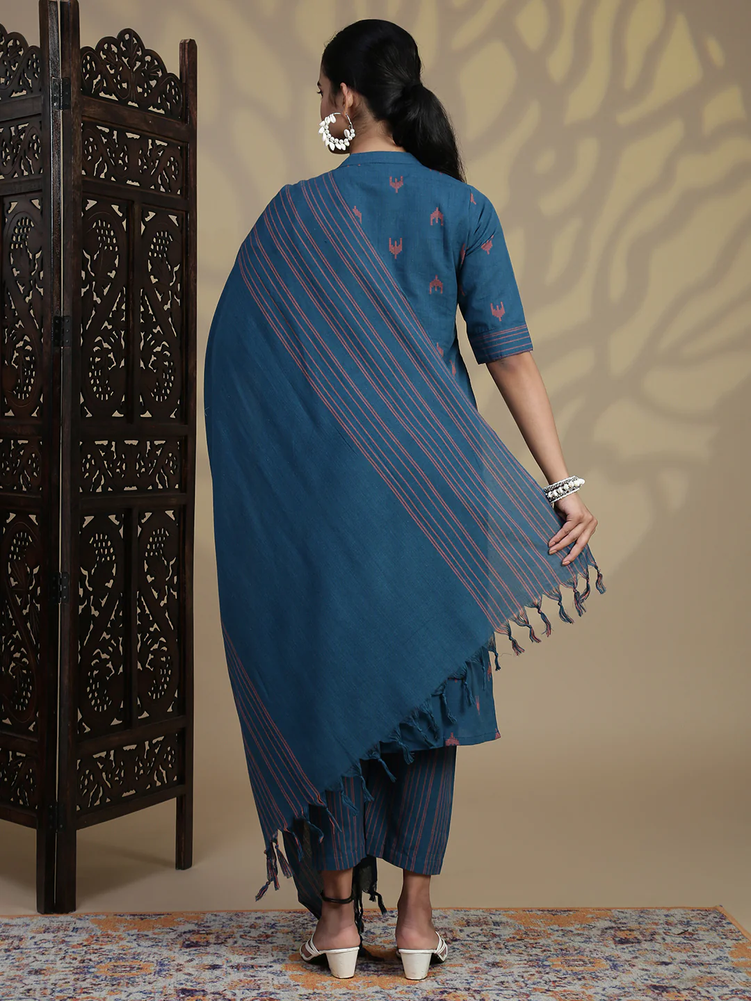 Women Cotton Blue Stripes Design Kurti Set EKS96 - Image 5