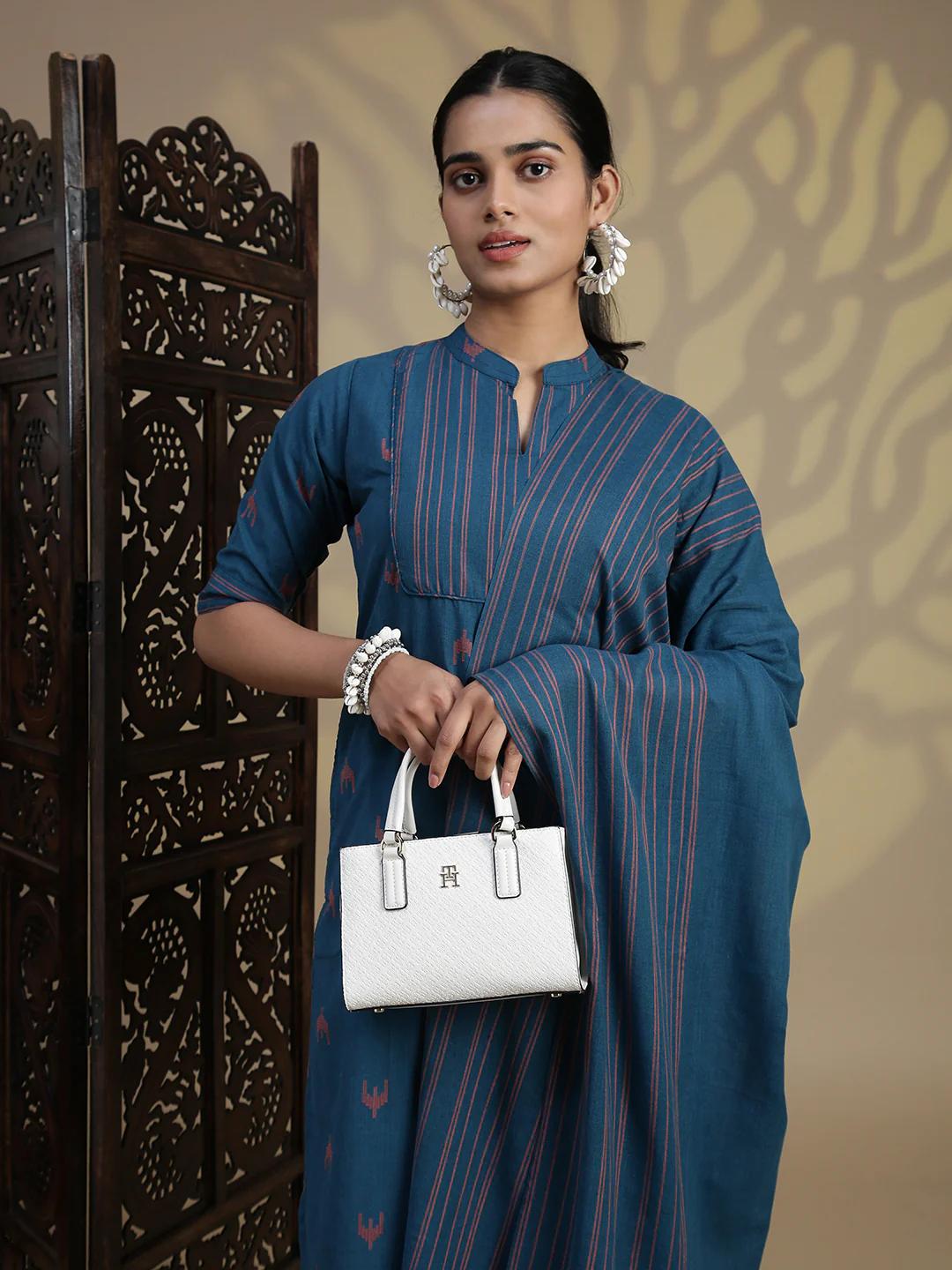 Women Cotton Blue Stripes Design Kurti Set EKS96 - Image 6