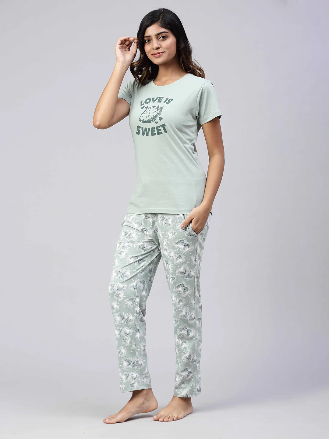 Women Knit Cotton Loungewear Set Mint Green - Image 2