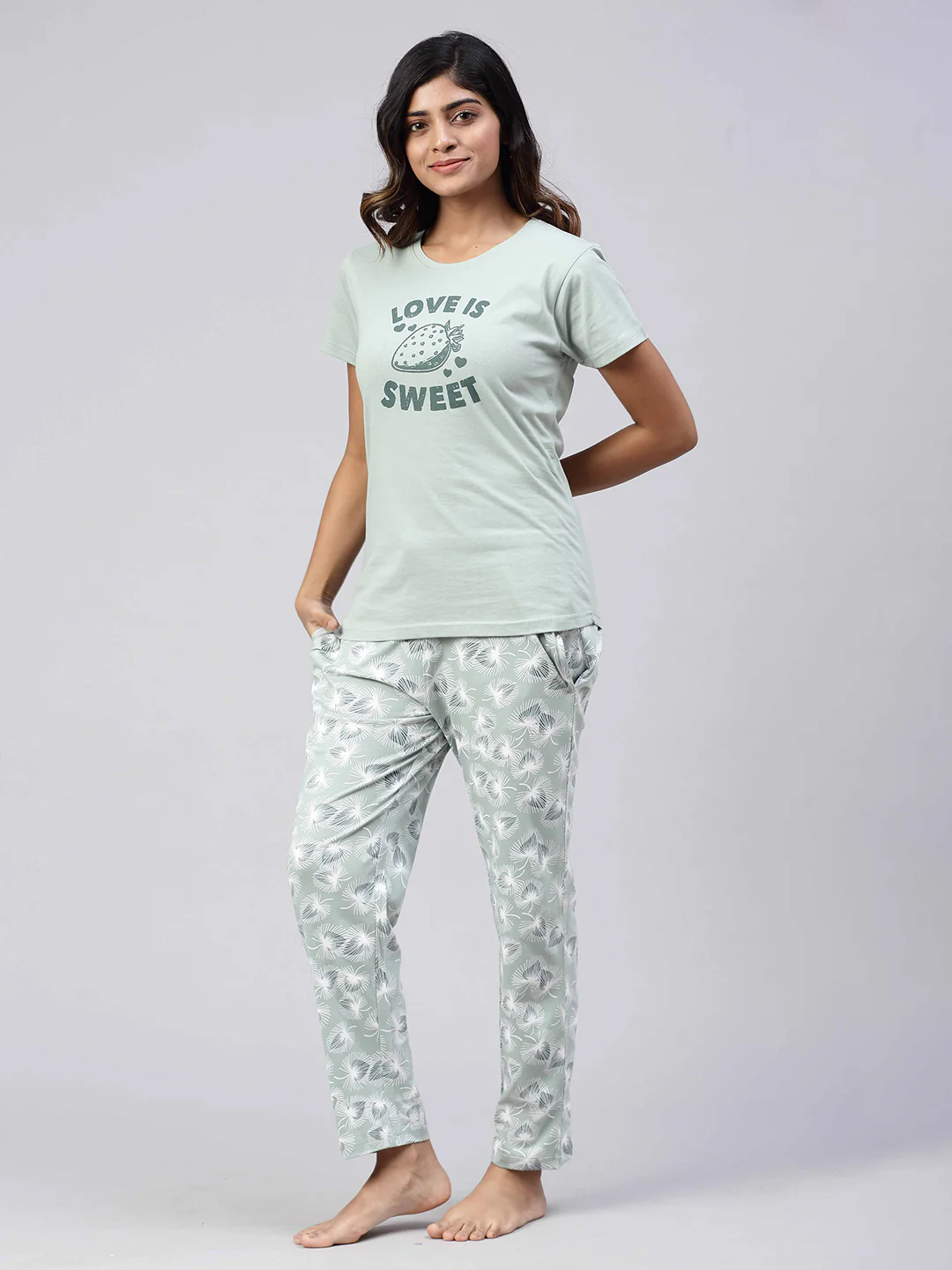 Women Knit Cotton Loungewear Set Mint Green - Image 3
