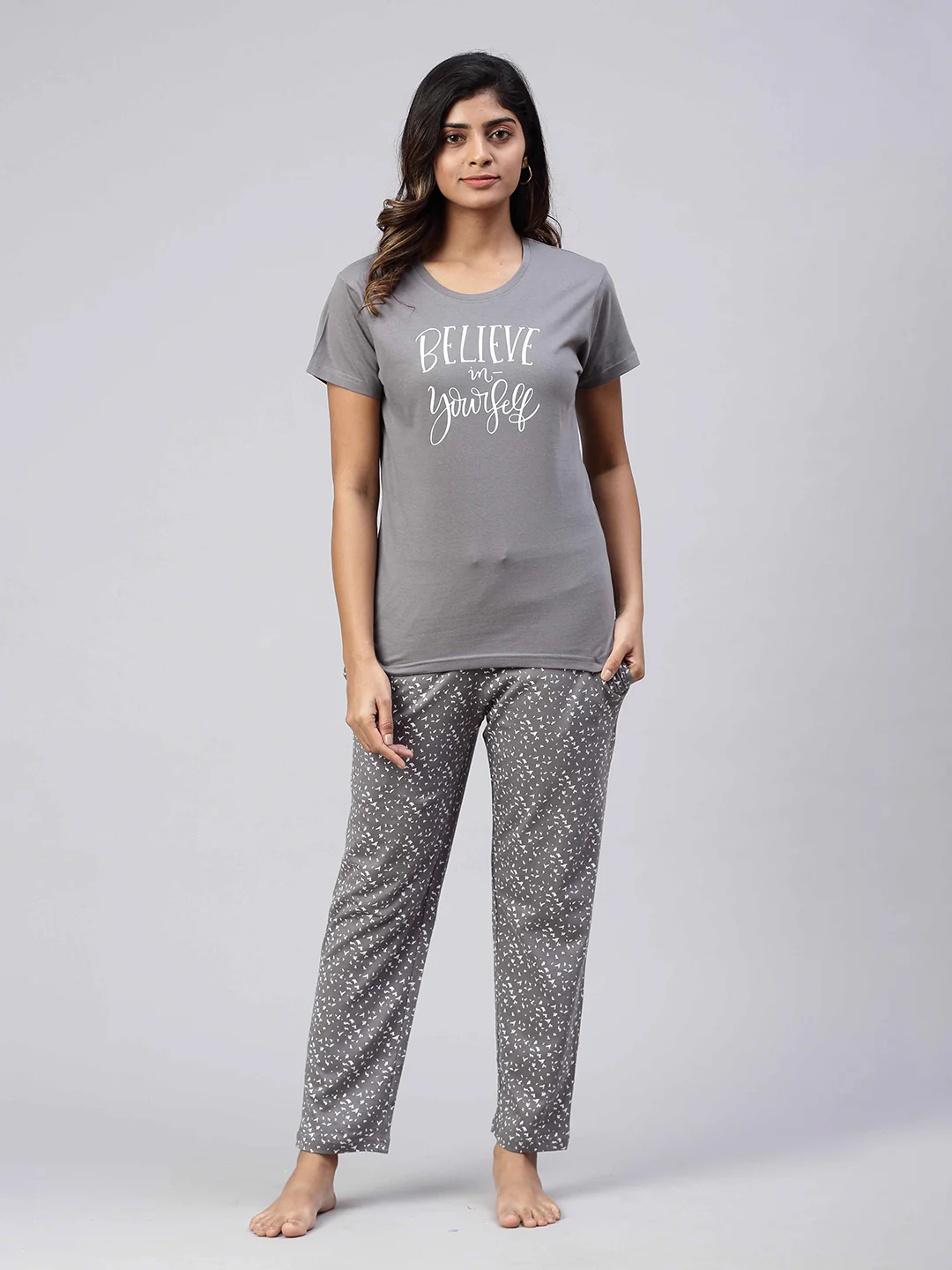 Women Knit Cotton Loungewear Set Grey - Image 6