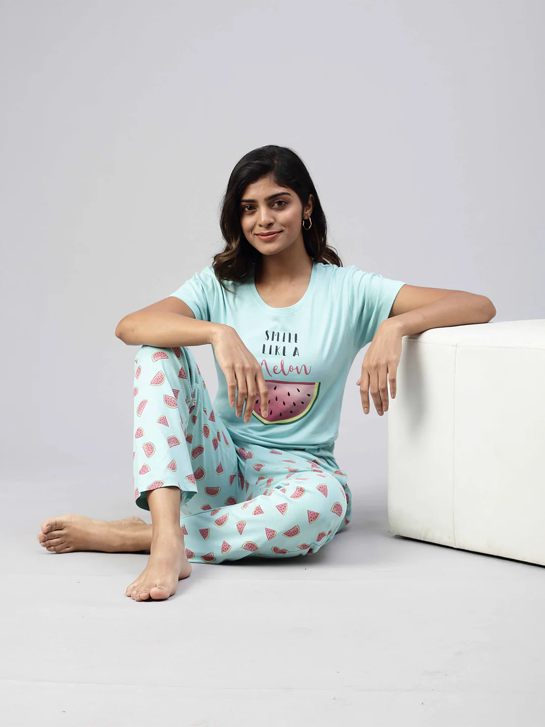 Women Knit Cotton Loungewear Set Mint Blue - Image 2