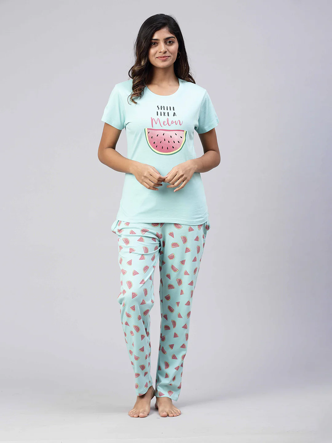 Women Knit Cotton Loungewear Set Mint Blue - Image 4