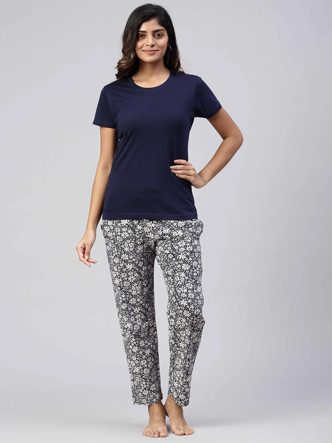 Women Knit Cotton Loungewear Set Navy - Image 2