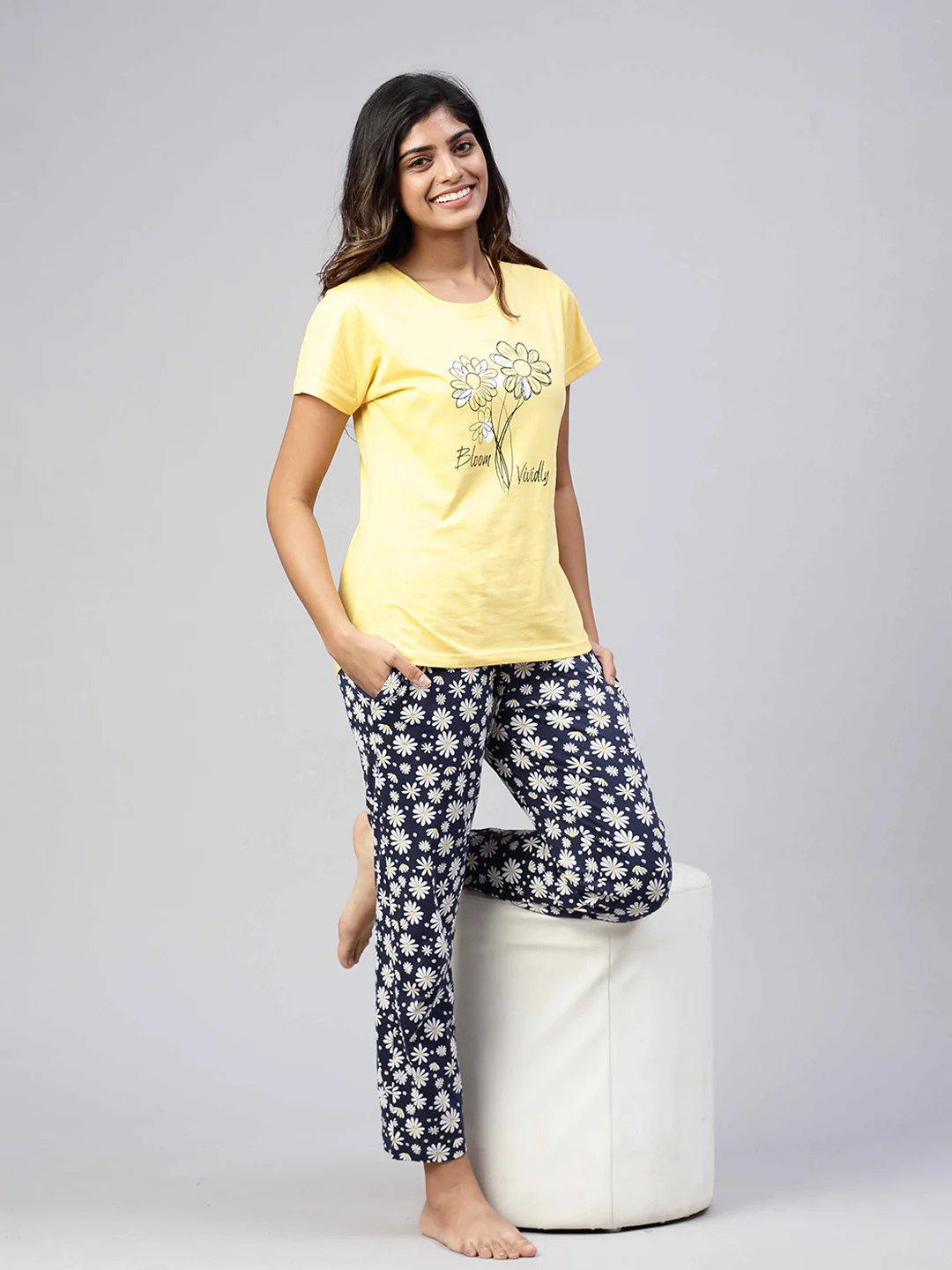 Women Knit Cotton Loungewear Set Yellow - Image 3