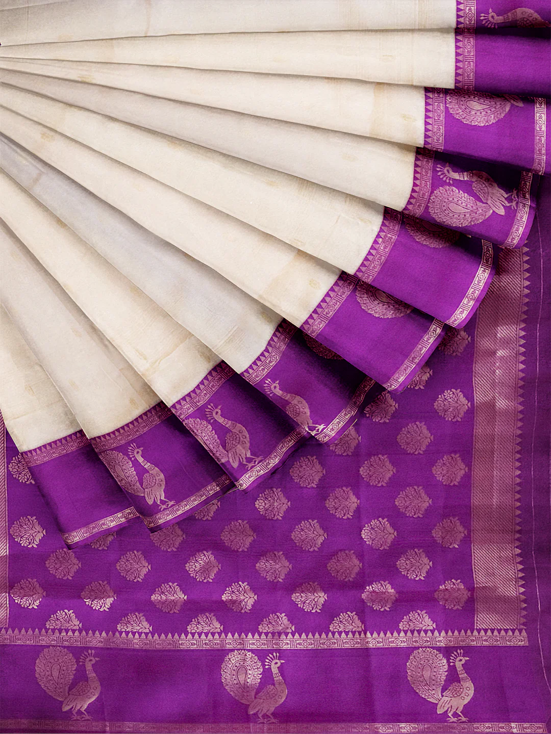 Women Cream with Violet Art Silk Saree ASS99 - Image 2