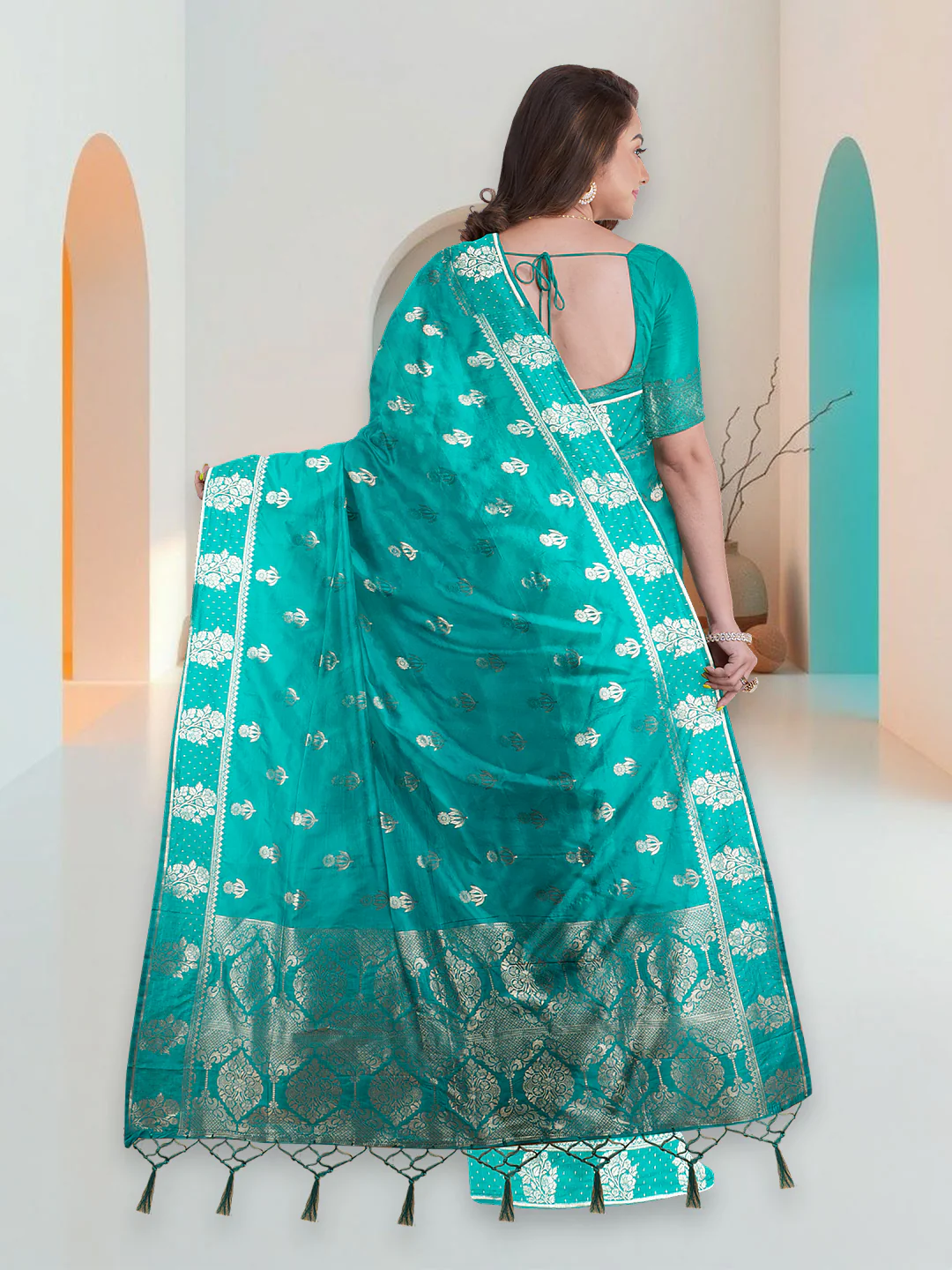 Women Ramar Green Art Silk Printed Saree ASS88 - Image 4