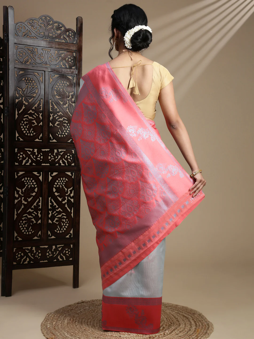 Women Cyan Blue Tissue Saree TS59 - Image 3