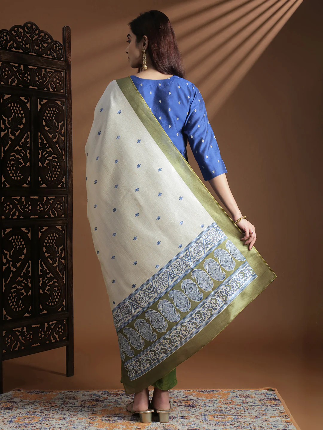Women Dark Blue with Green Kurti Set EKS131 - Image 4