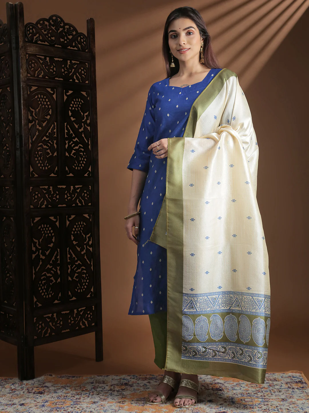 Women Dark Blue with Green Kurti Set EKS131 - Image 8