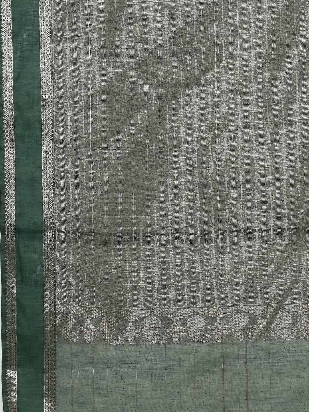 Women Dark Green Kora Cotton Saree SK99 - Image 7
