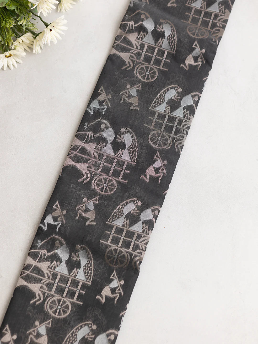 Women Dark Grey Kotta Cotton Saree PCS184 - Image 3
