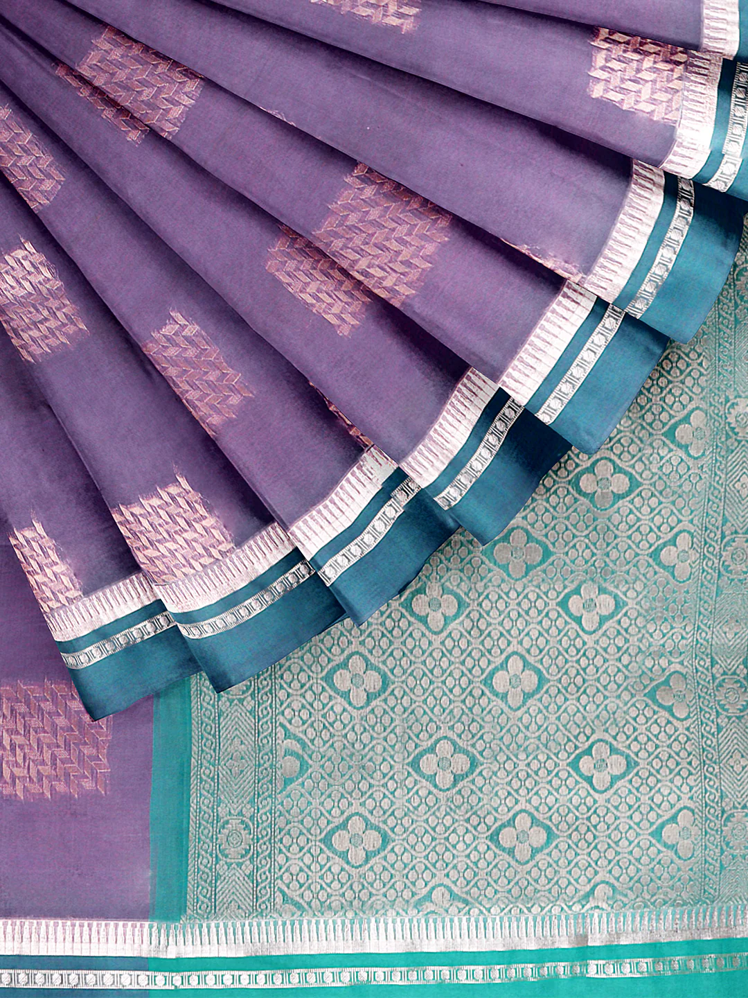 Women Dark Purple Kora Cotton Saree SK136 - Image 5