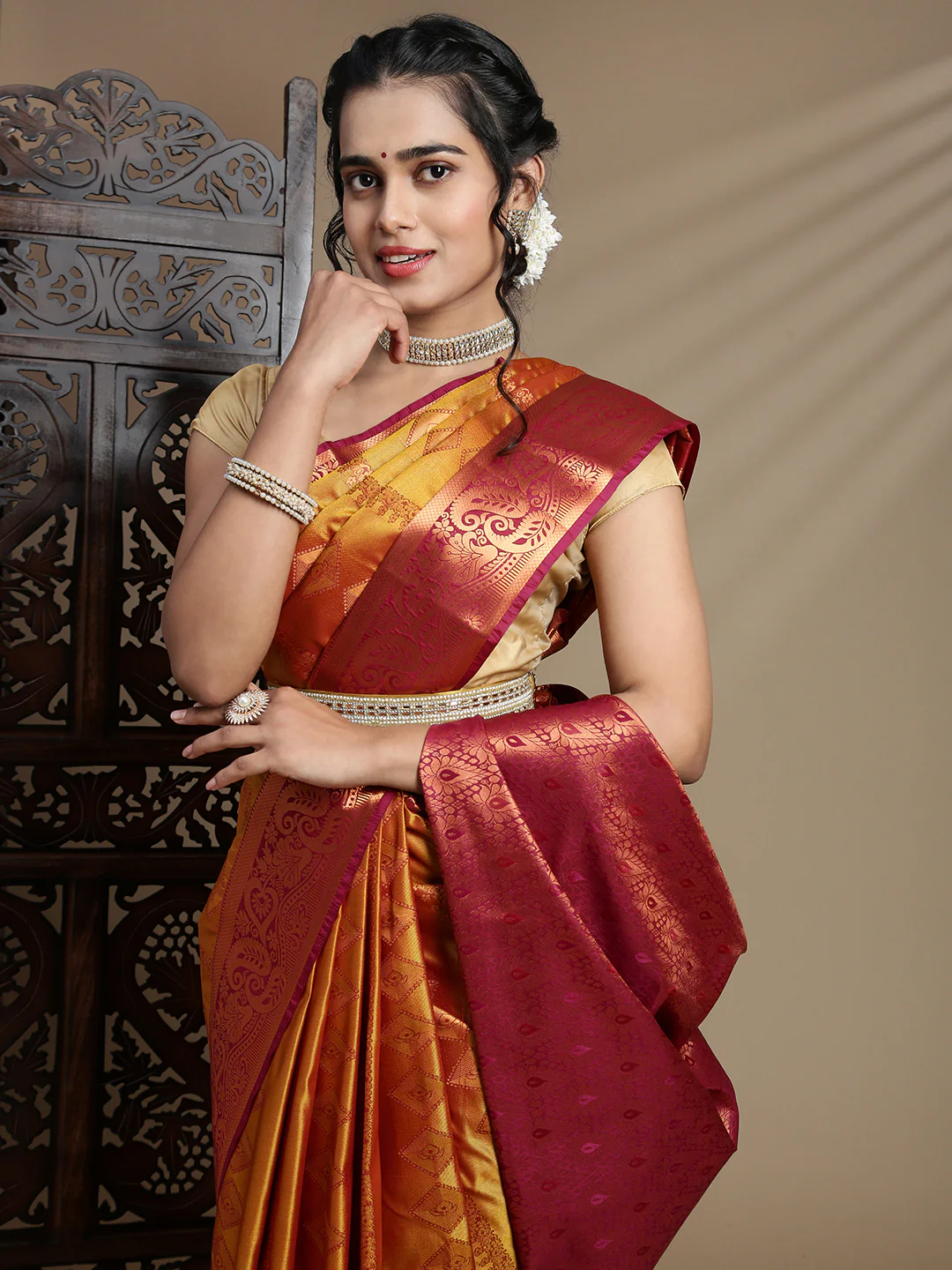 Women Golden Art Silk Saree ASS117 - Image 2