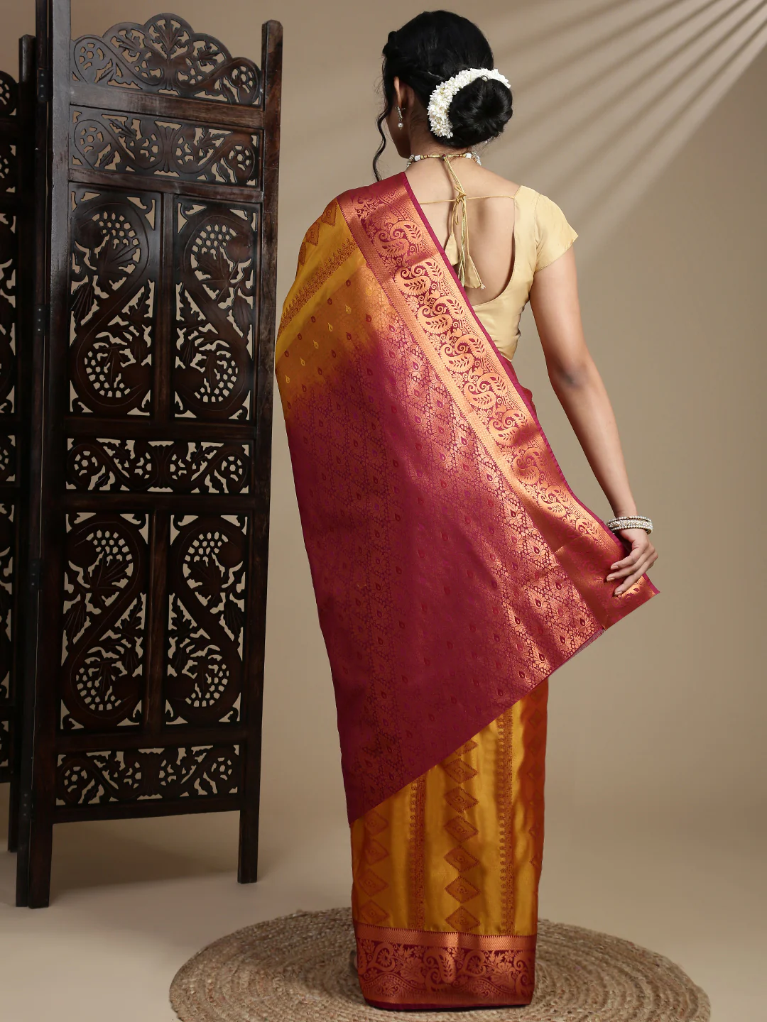 Women Golden Art Silk Saree ASS117 - Image 4