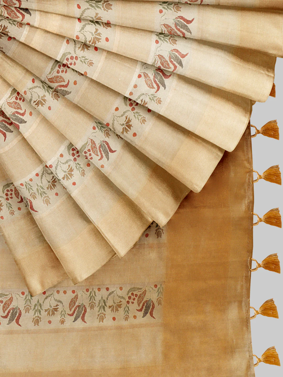 Women Golden Semi Tussar Printed Saree ST300 - Image 3